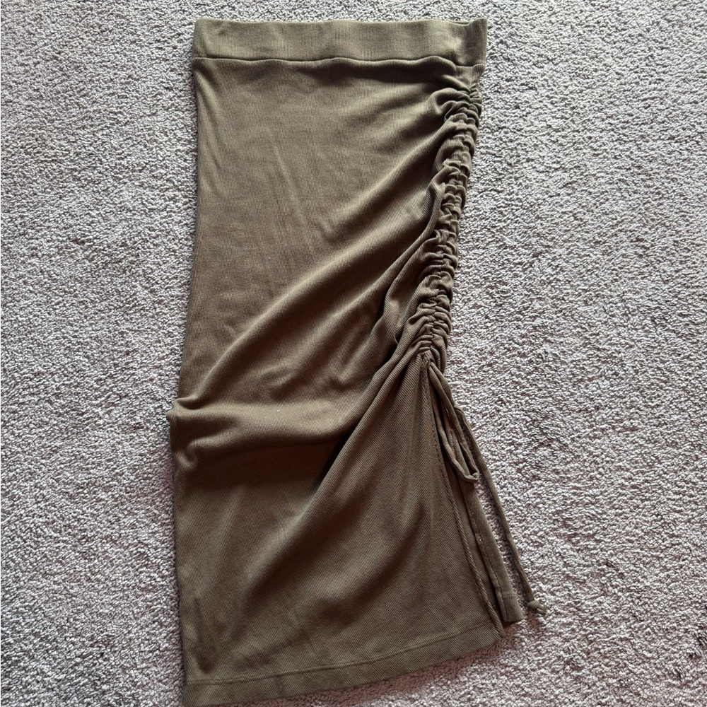 Michael Stars Olive Green Cinched Midi Skirt